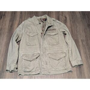 Cremieux Mens Military Field Jacket Olive Green Four Pocket Button Up Size‎ L